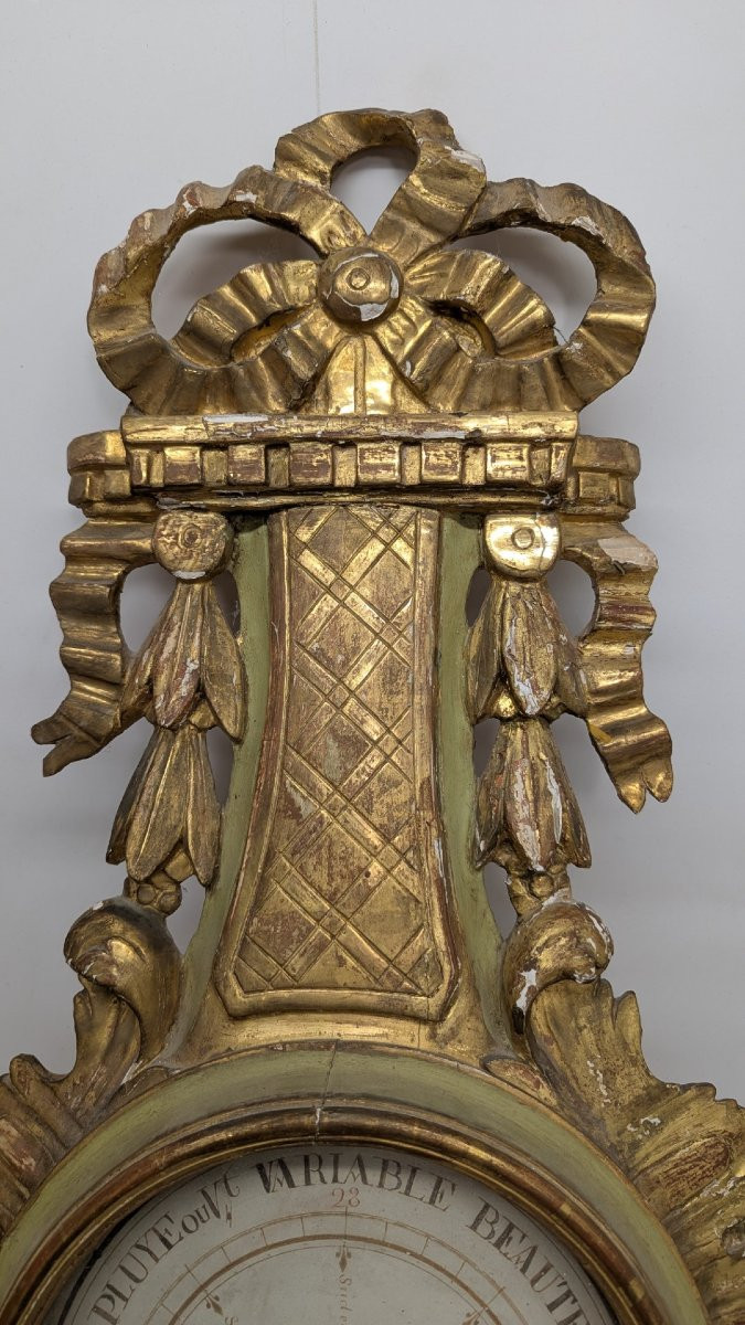 Baromètre thermomètre en bois doré d'époque Louis XVI-photo-4