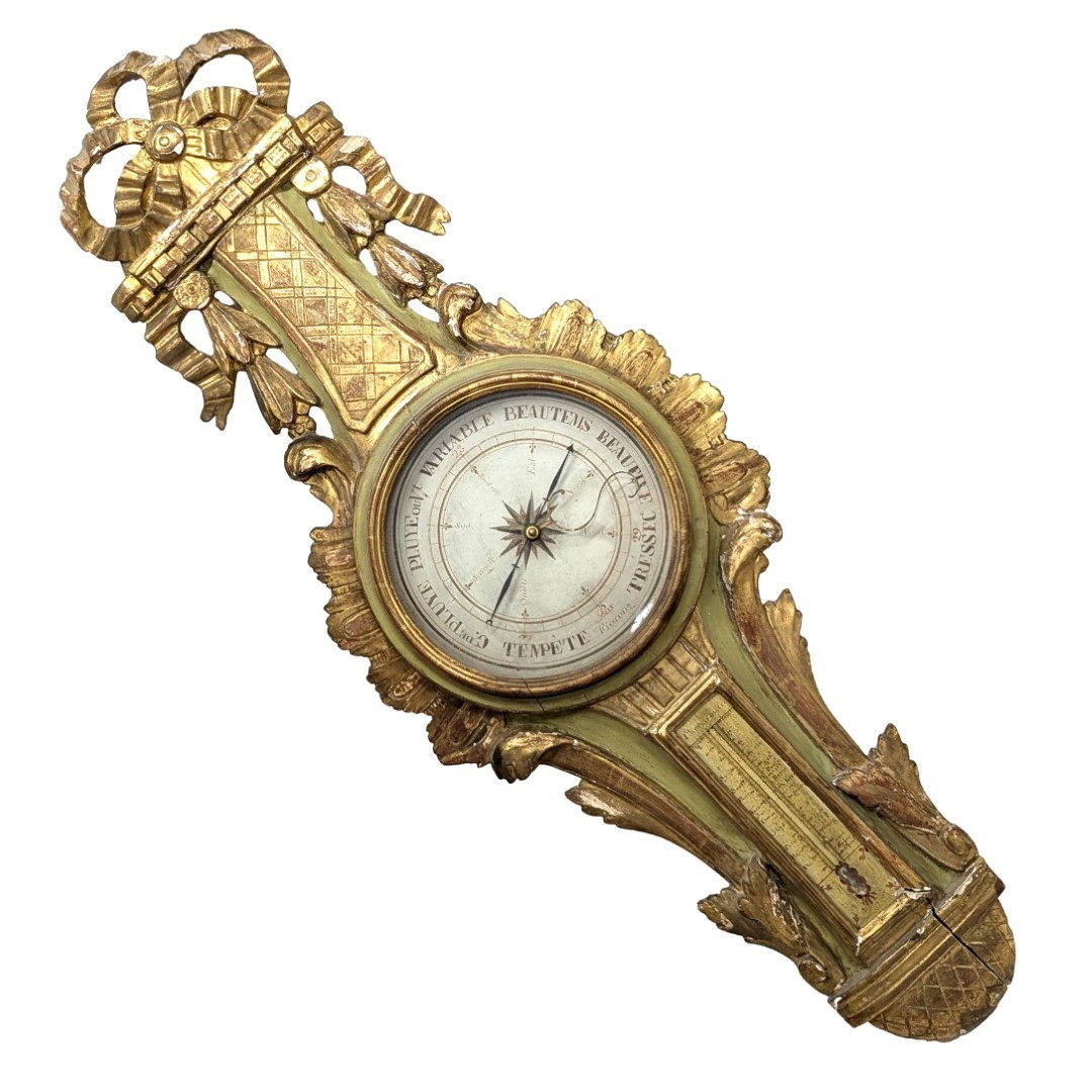 Baromètre thermomètre en bois doré d'époque Louis XVI