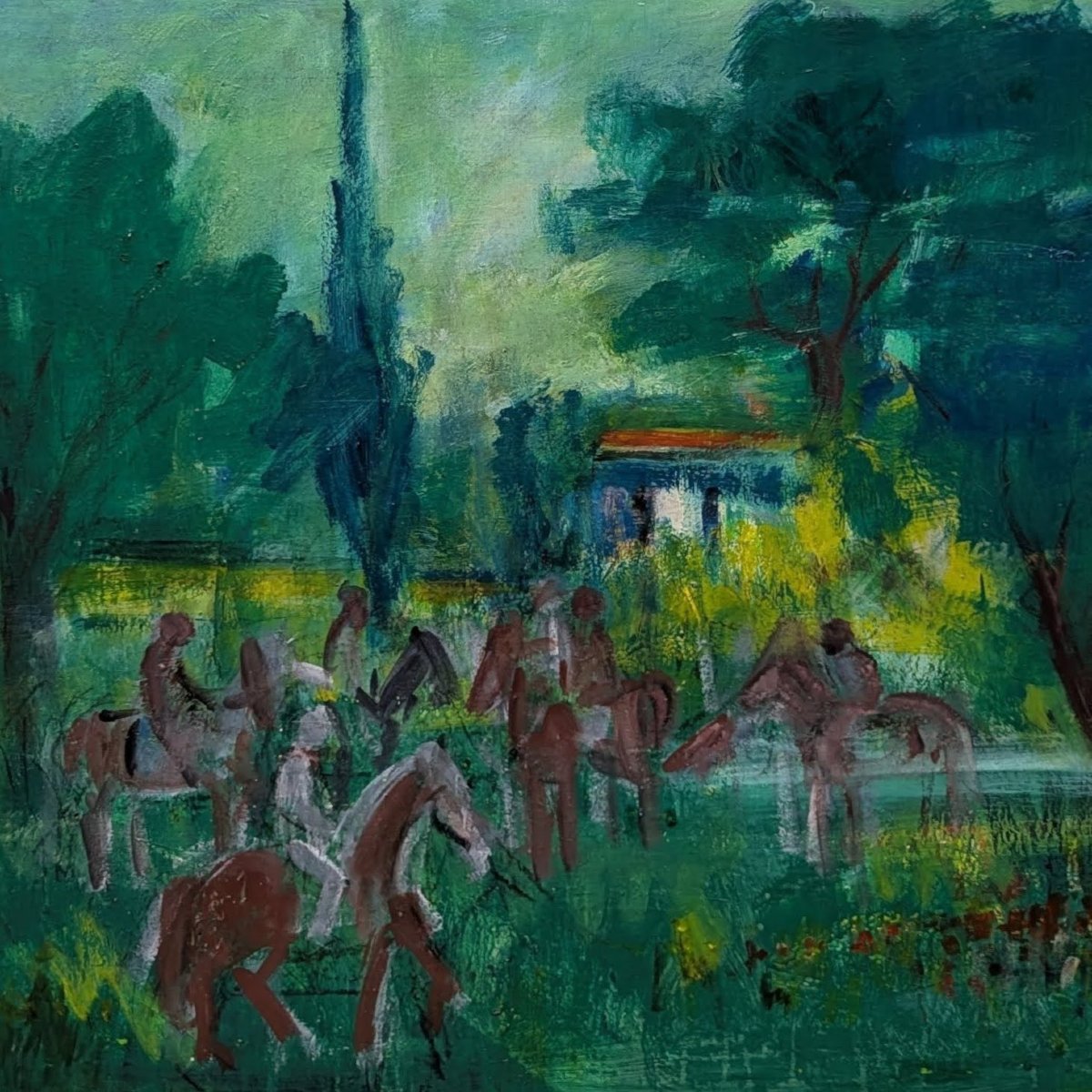 Huile sur isorelle  Scène cavalière  par Rudolf Kundera-photo-2