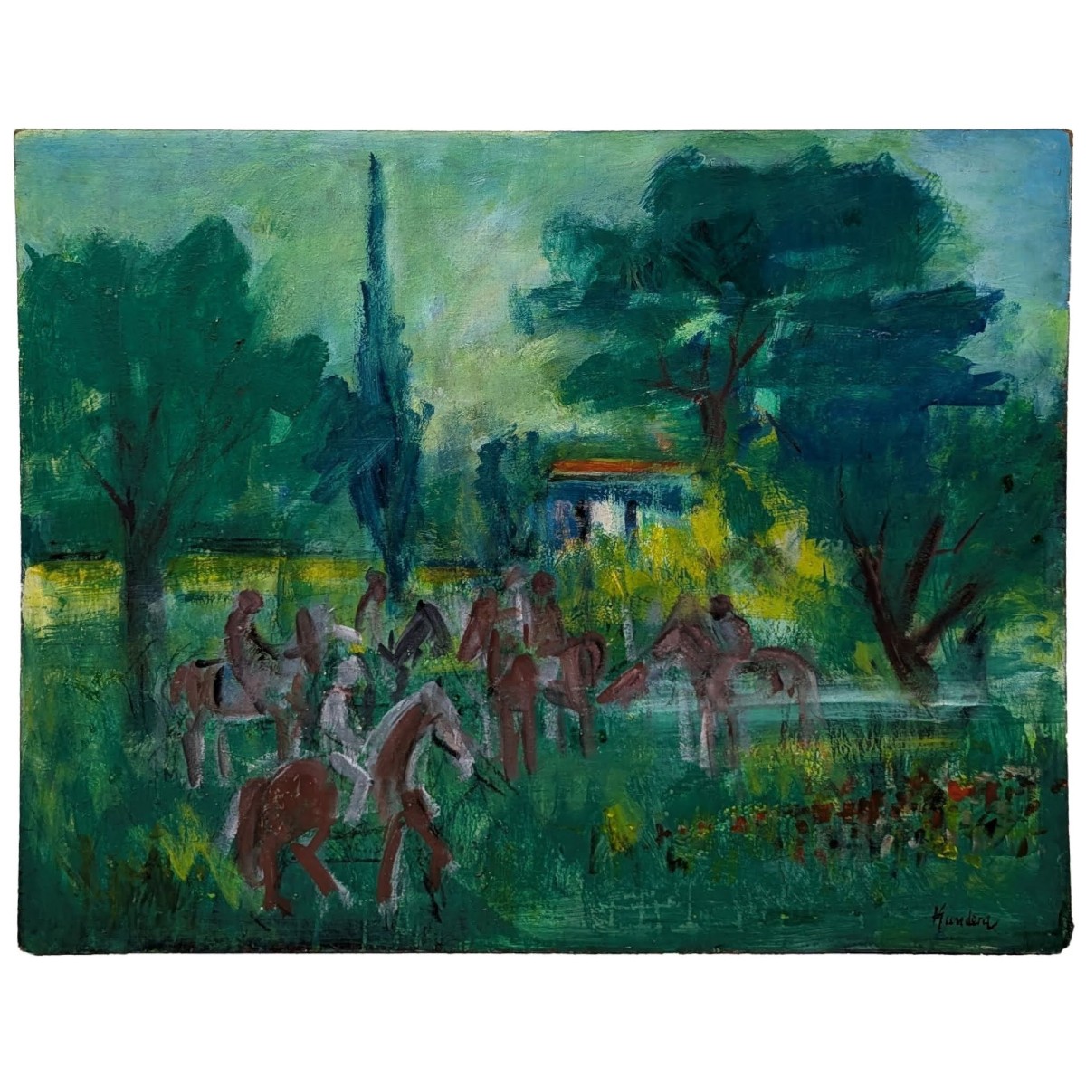 Huile sur isorelle  Scène cavalière  par Rudolf Kundera