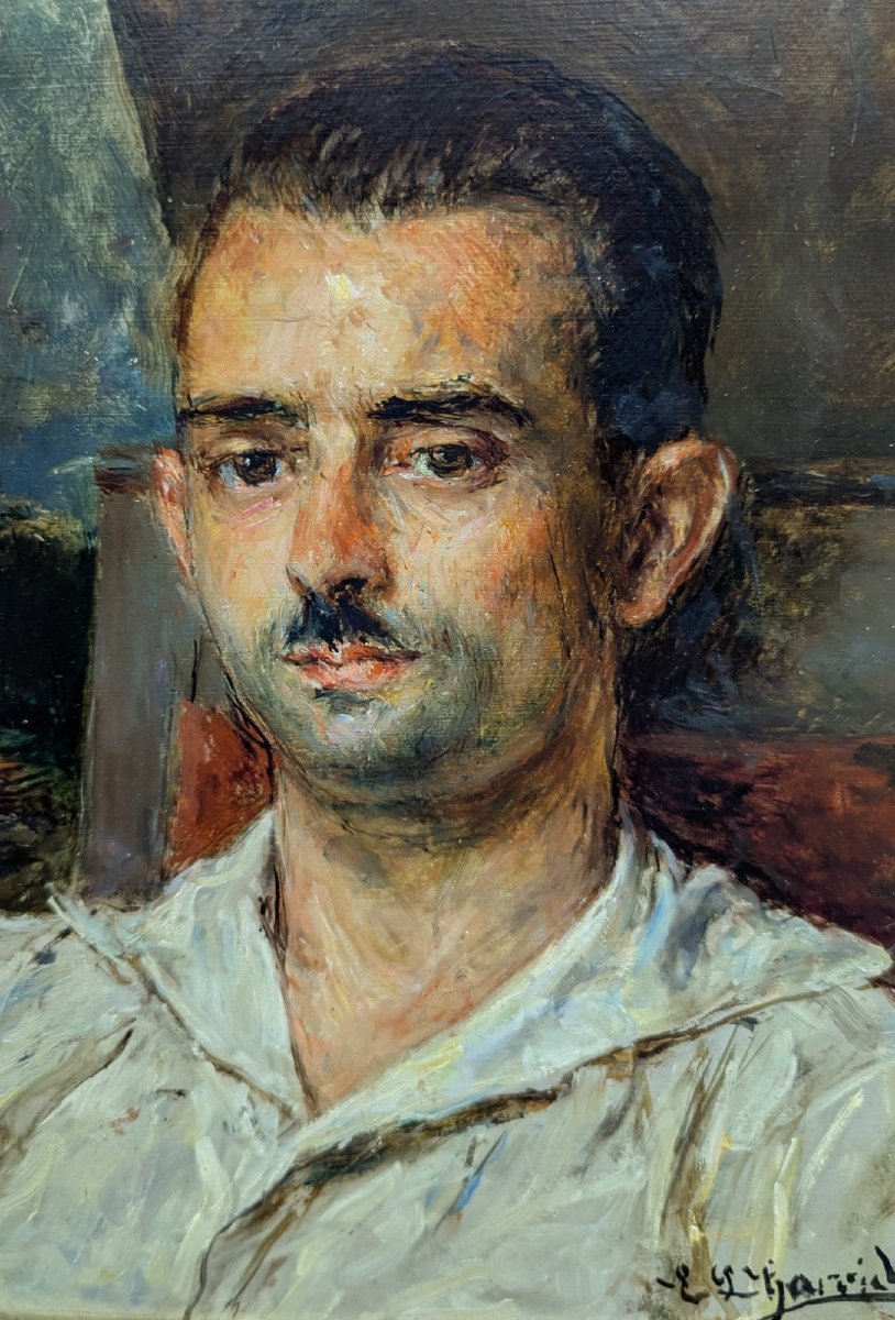 Huile sur carton  Louis Édouard Garrido portrait de son frère-photo-1
