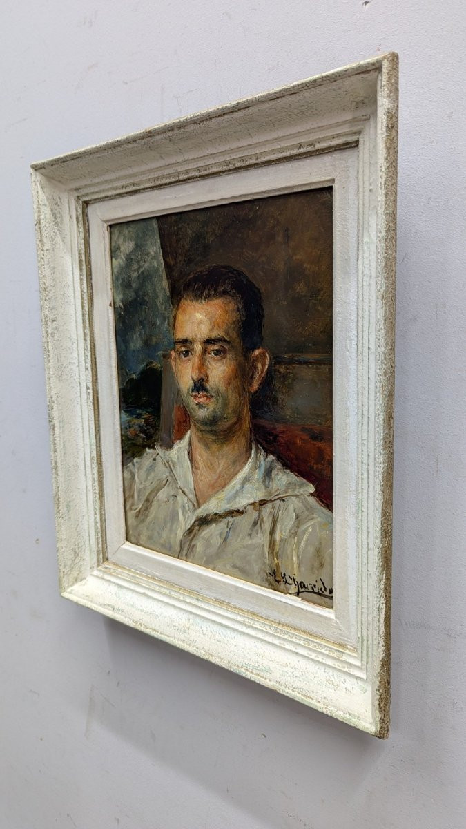 Huile sur carton  Louis Édouard Garrido portrait de son frère-photo-3
