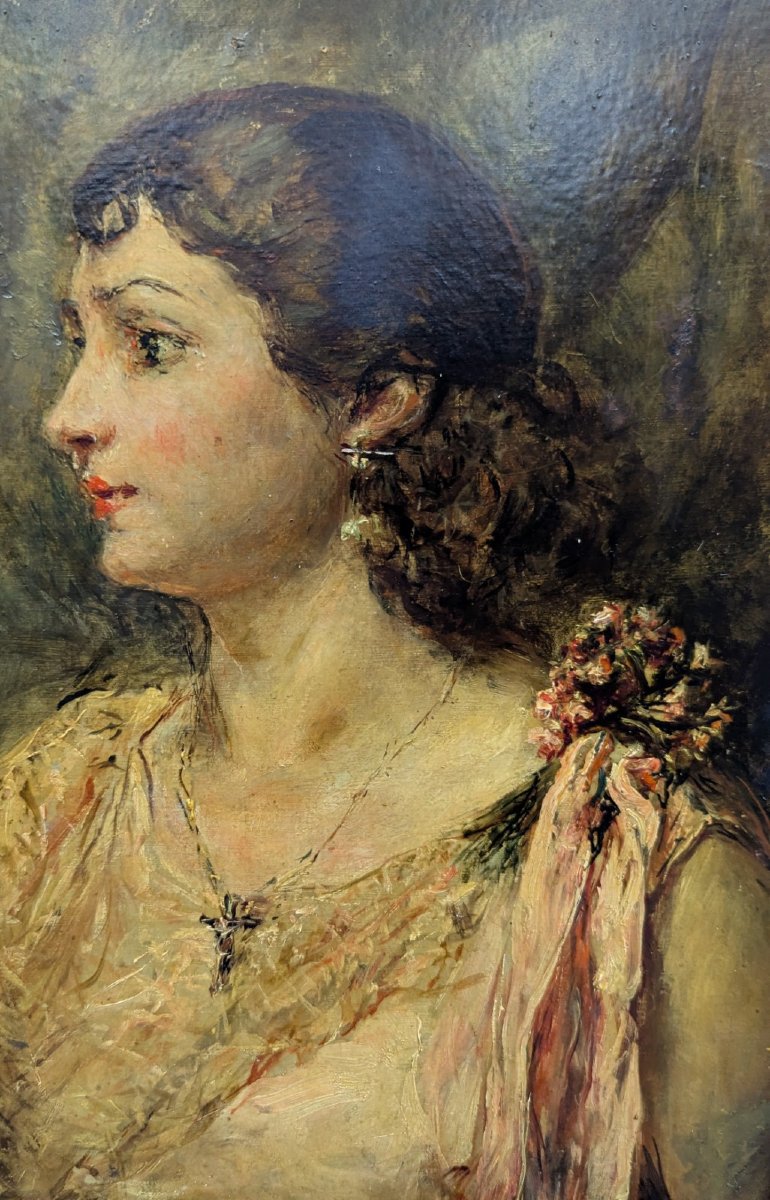 Oil On Board Louis édouard Garrido Portrait Of His Sister-in-law-photo-2