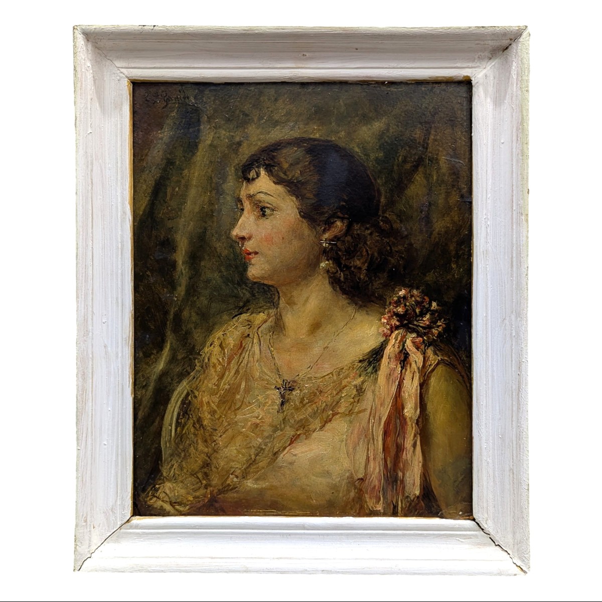 Oil On Board Louis édouard Garrido Portrait Of His Sister-in-law