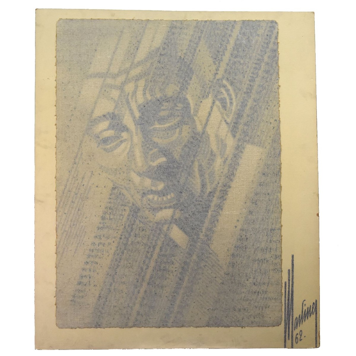 Homme au fusain et sanguine sur textile école française Martinez