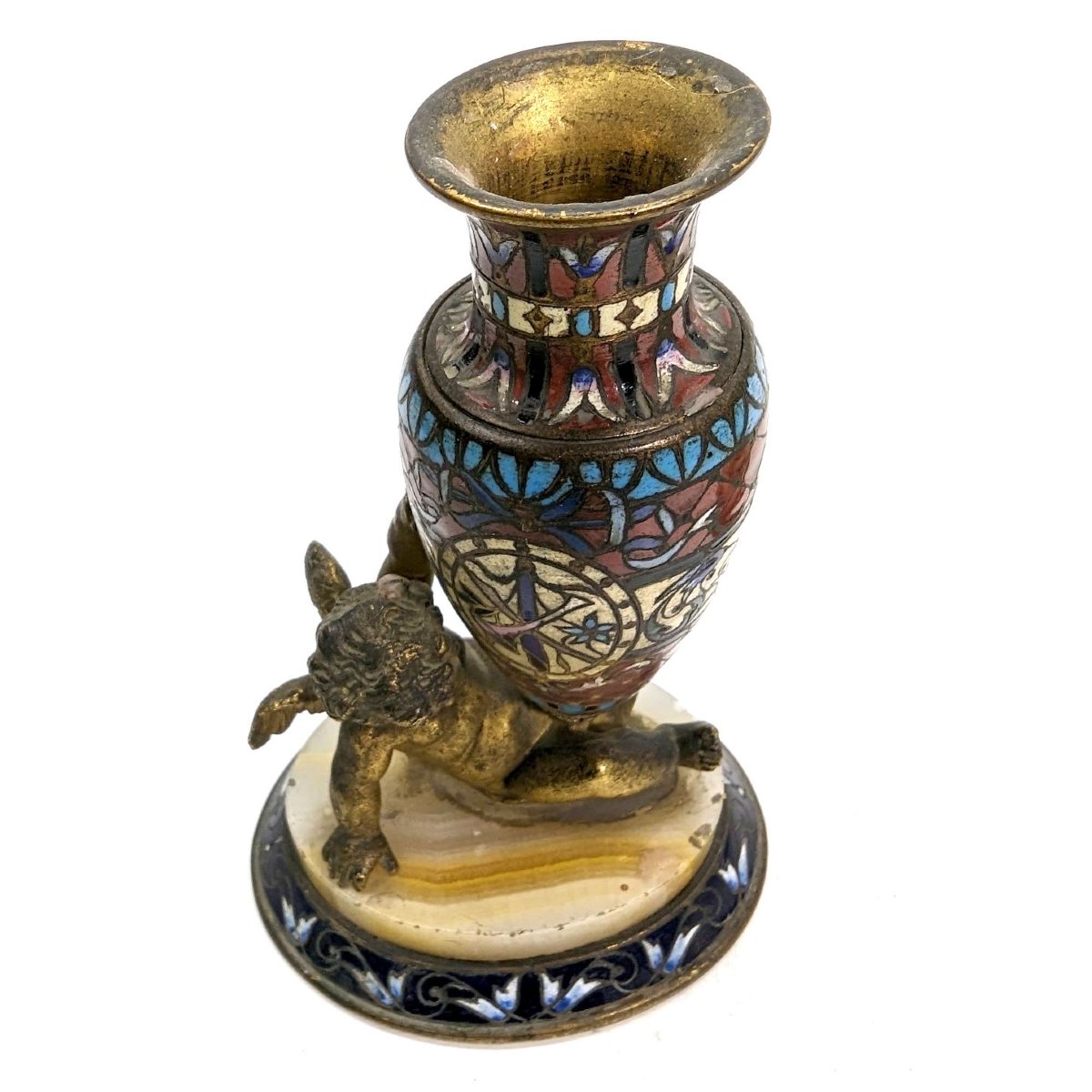 Pair Of Gilt Bronze Cloisonné Soliflores 19th Century Napoleon III Period-photo-3