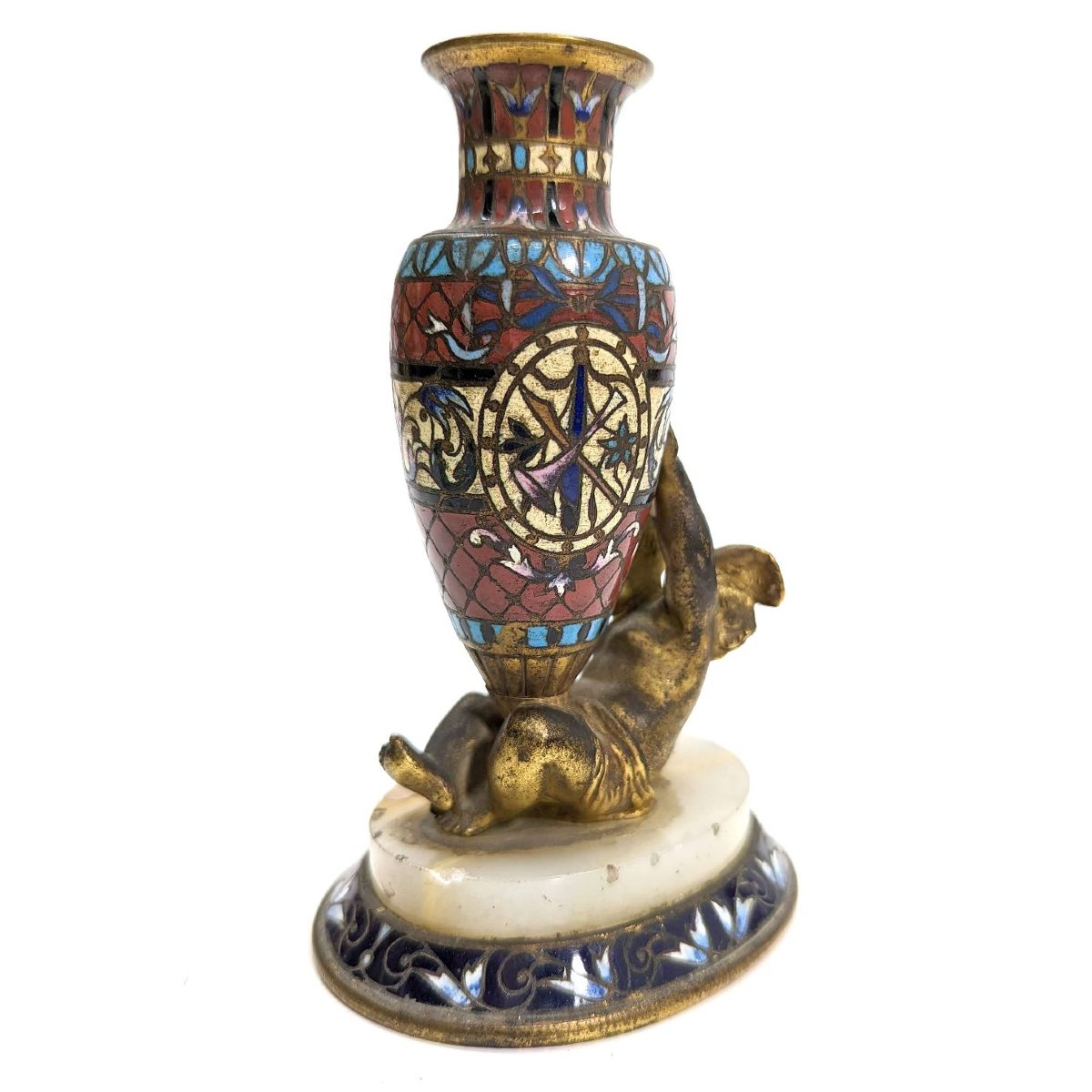 Pair Of Gilt Bronze Cloisonné Soliflores 19th Century Napoleon III Period-photo-2