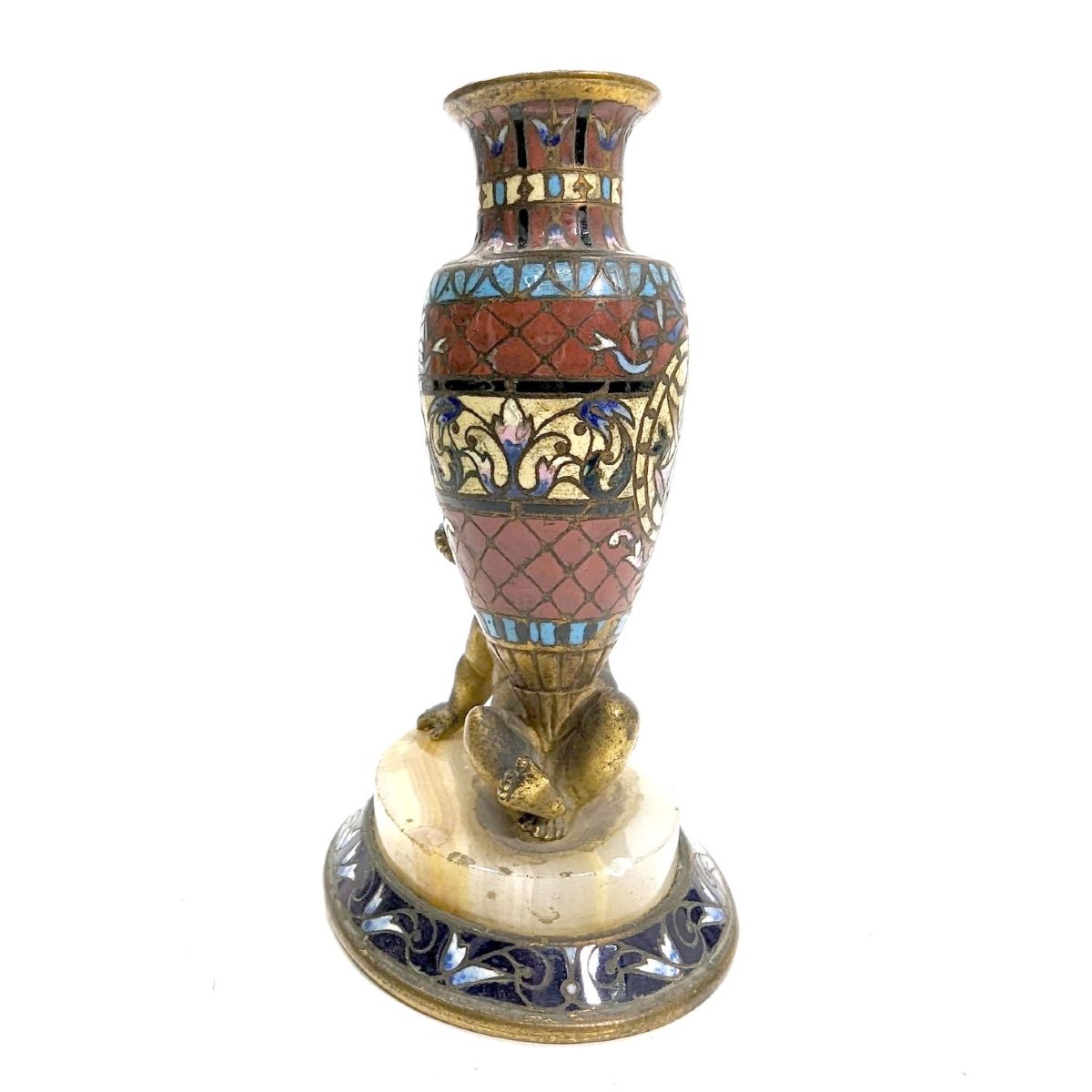 Pair Of Gilt Bronze Cloisonné Soliflores 19th Century Napoleon III Period-photo-3