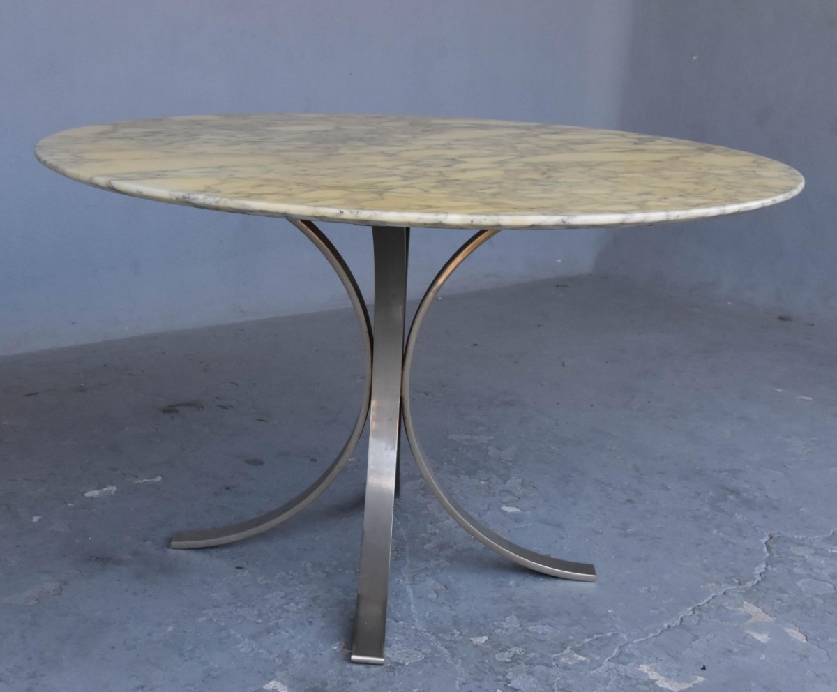 Vintage 1970 Brushed Metal And Marble Table O. Borsani-photo-2