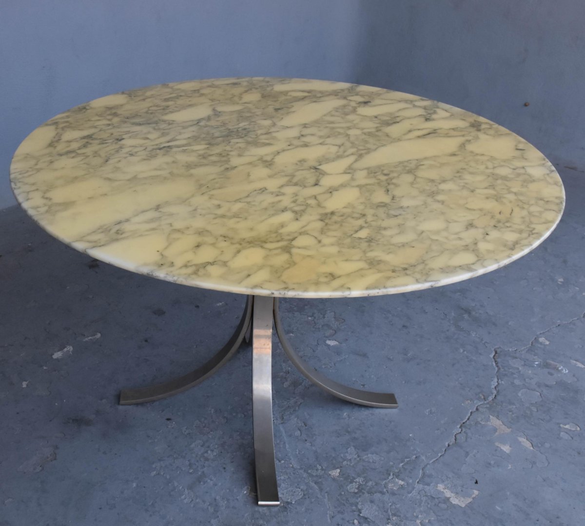 Vintage 1970 Brushed Metal And Marble Table O. Borsani-photo-4