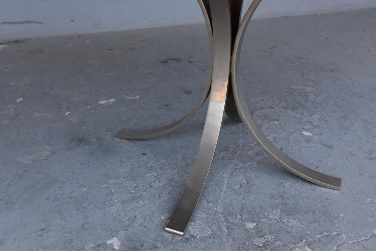 Vintage 1970 Brushed Metal And Marble Table O. Borsani-photo-1