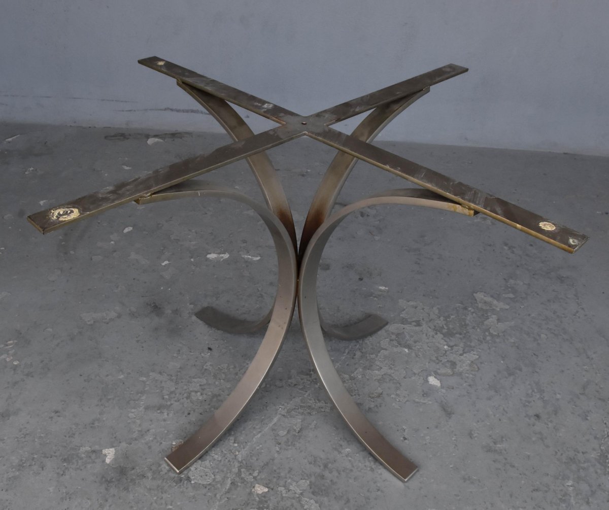 Vintage 1970 Brushed Metal And Marble Table O. Borsani-photo-5