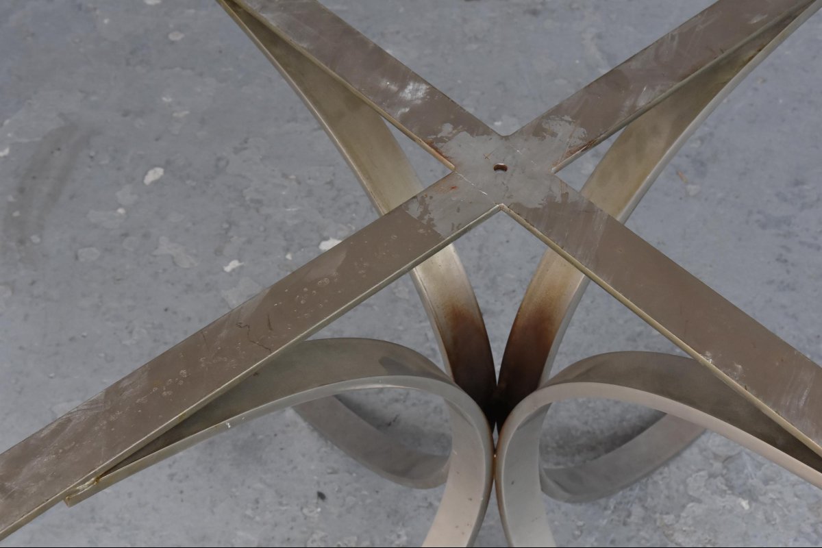 Vintage 1970 Brushed Metal And Marble Table O. Borsani-photo-7