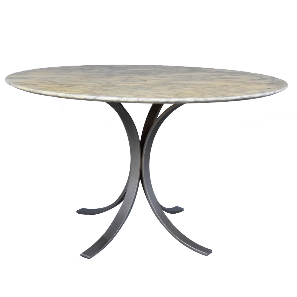Vintage 1970 Brushed Metal And Marble Table O. Borsani