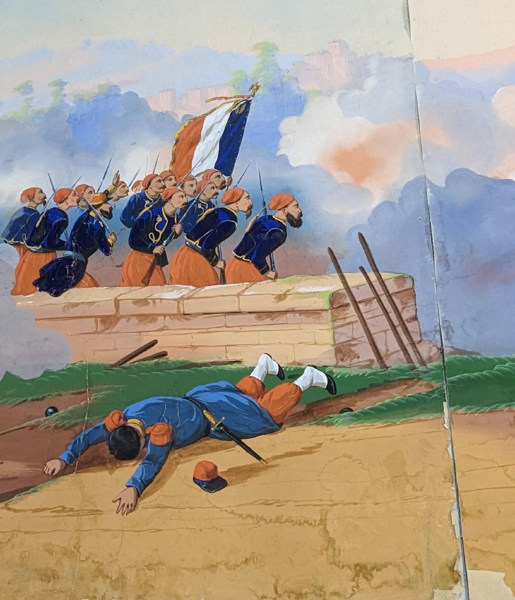 Papier peint marouflé sur toile scènes militaires XIXème-photo-3