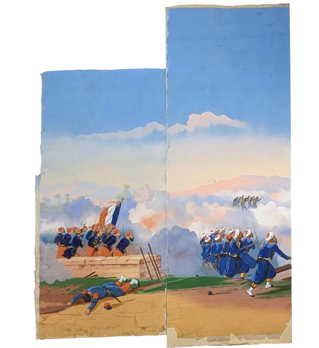 Papier peint marouflé sur toile scènes militaires XIXème