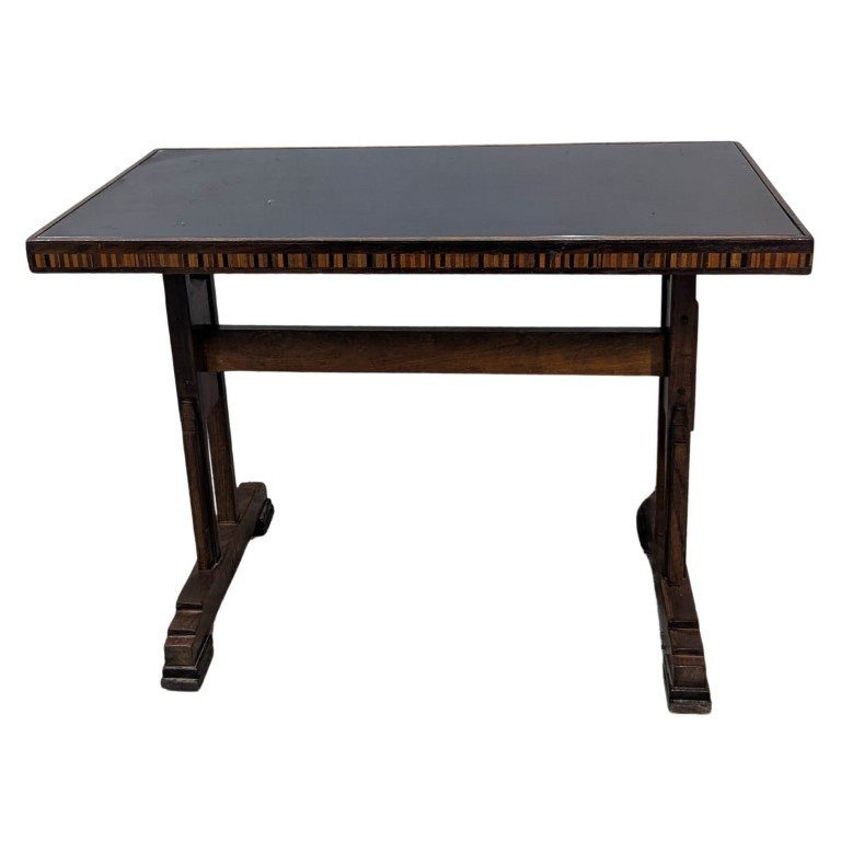 Pair Of 1930s Art Deco Bistro Tables In Marquetry And Black Opaline-photo-3