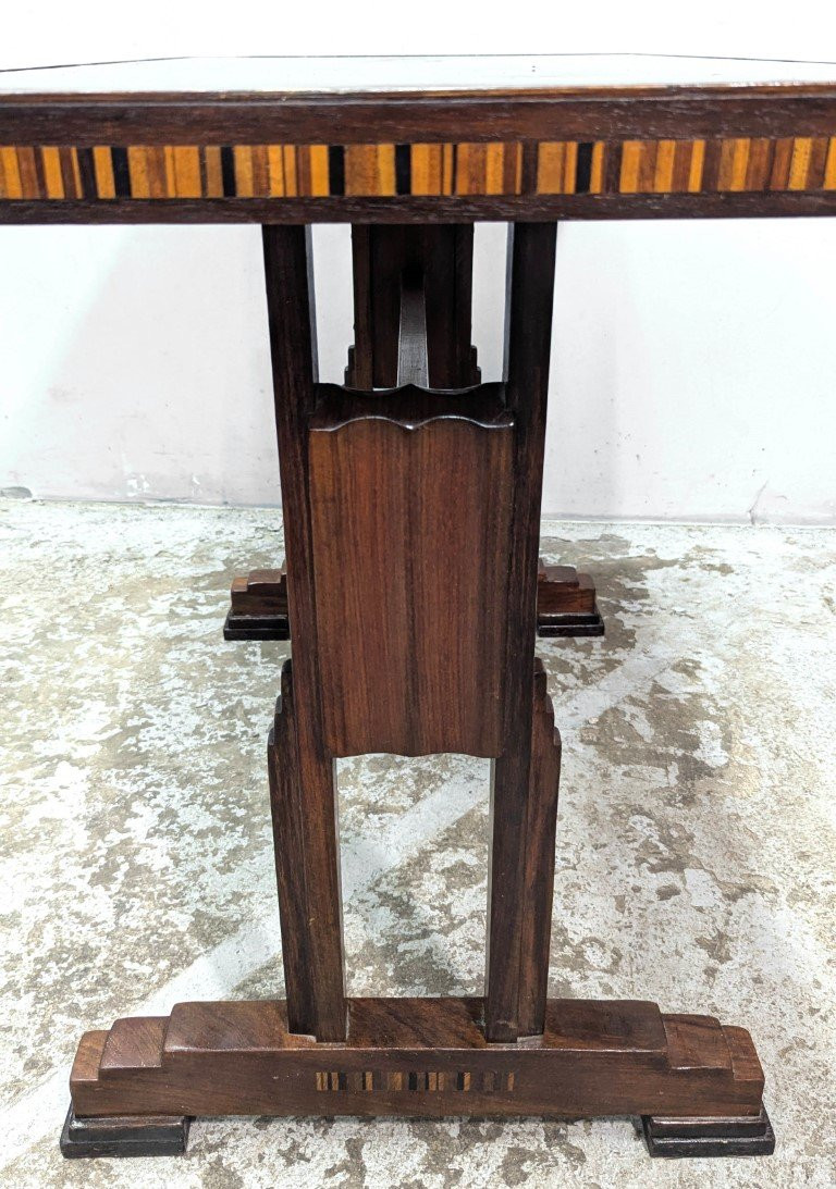 Pair Of 1930s Art Deco Bistro Tables In Marquetry And Black Opaline-photo-6