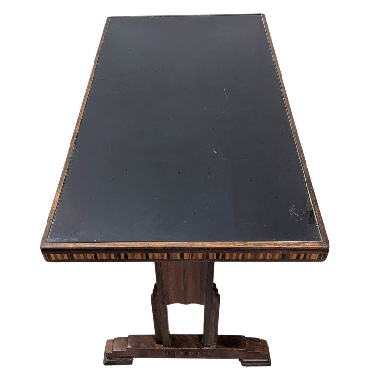 Pair Of 1930s Art Deco Bistro Tables In Marquetry And Black Opaline-photo-7