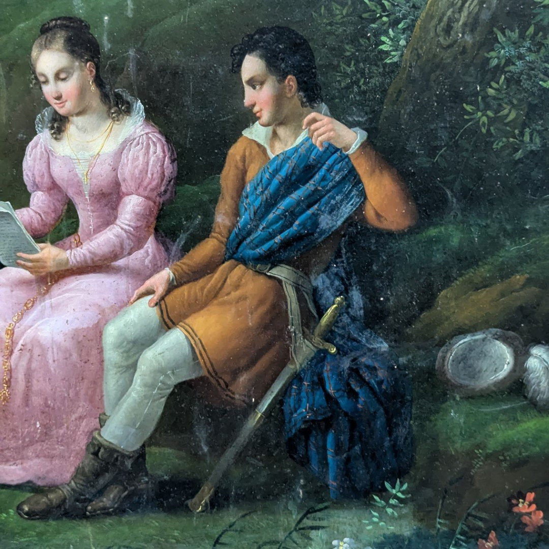 Huile sur toile romantique XIXème marouflée sur isorelle-photo-2