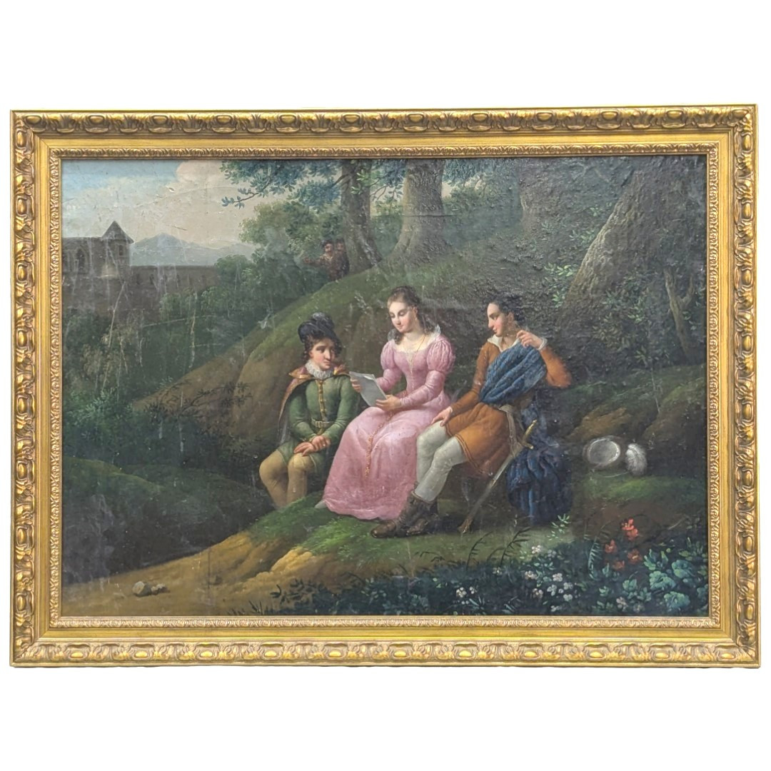 Huile sur toile romantique XIXème marouflée sur isorelle