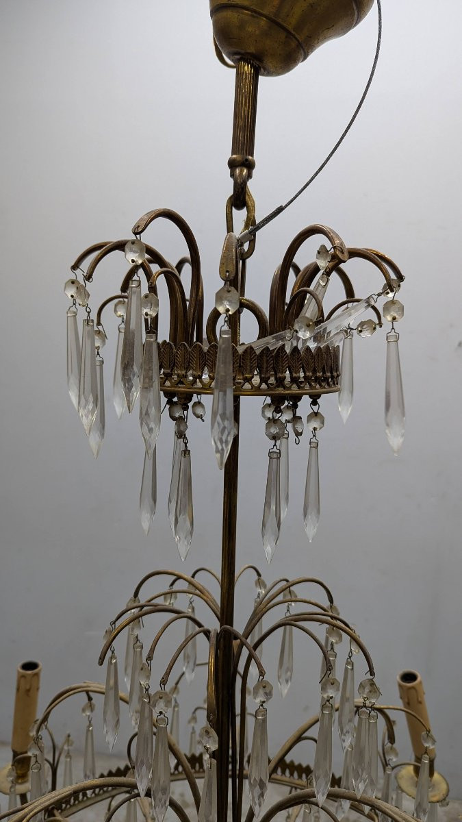 Lustre suédois en bronze doré et pampilles-photo-1