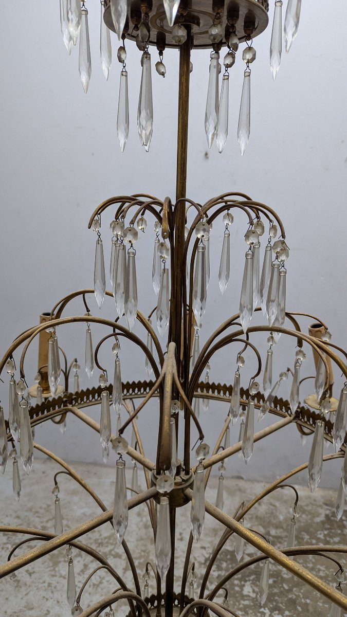 Lustre suédois en bronze doré et pampilles-photo-2