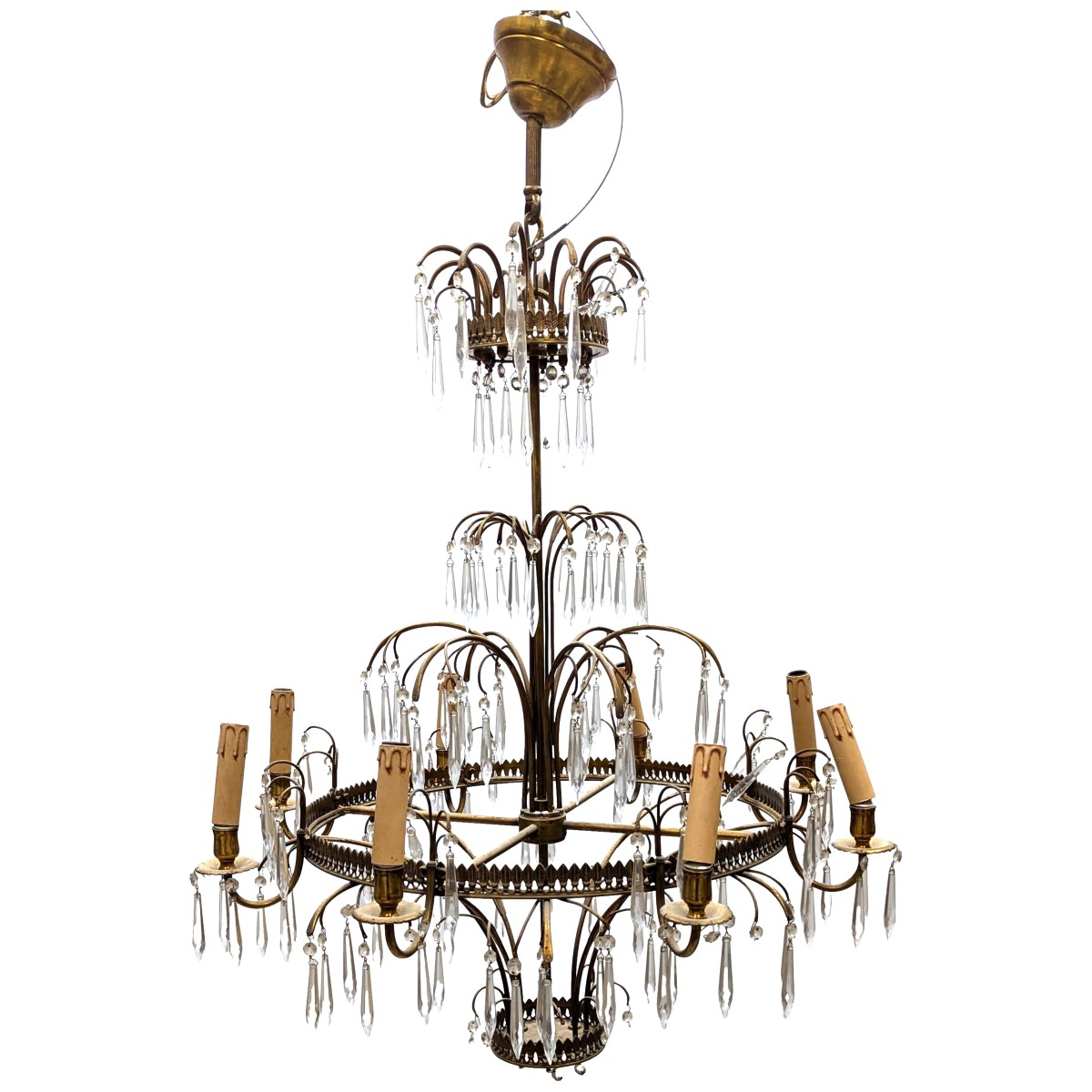 Lustre suédois en bronze doré et pampilles