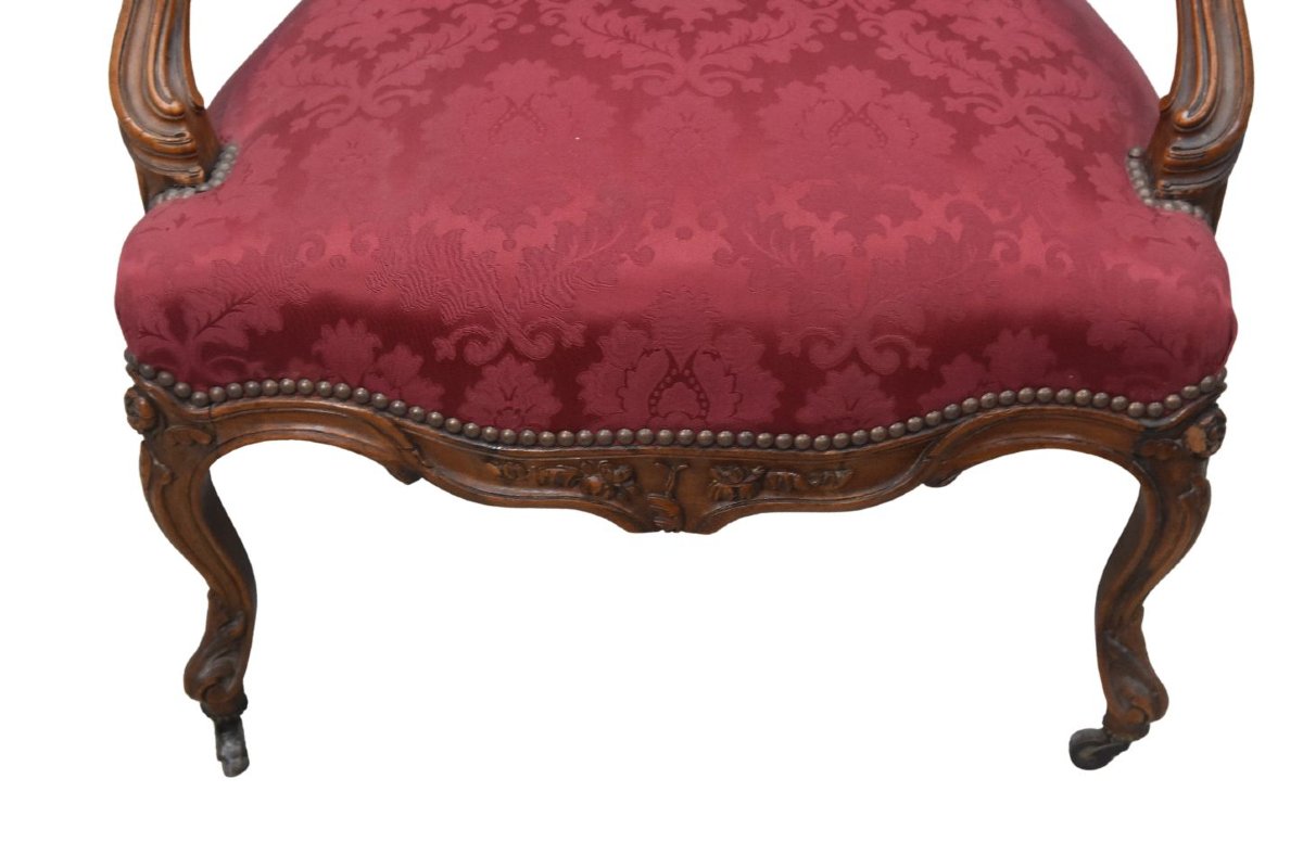 Fauteuils à la Reine de style Louis XV en noyer (paire)-photo-2