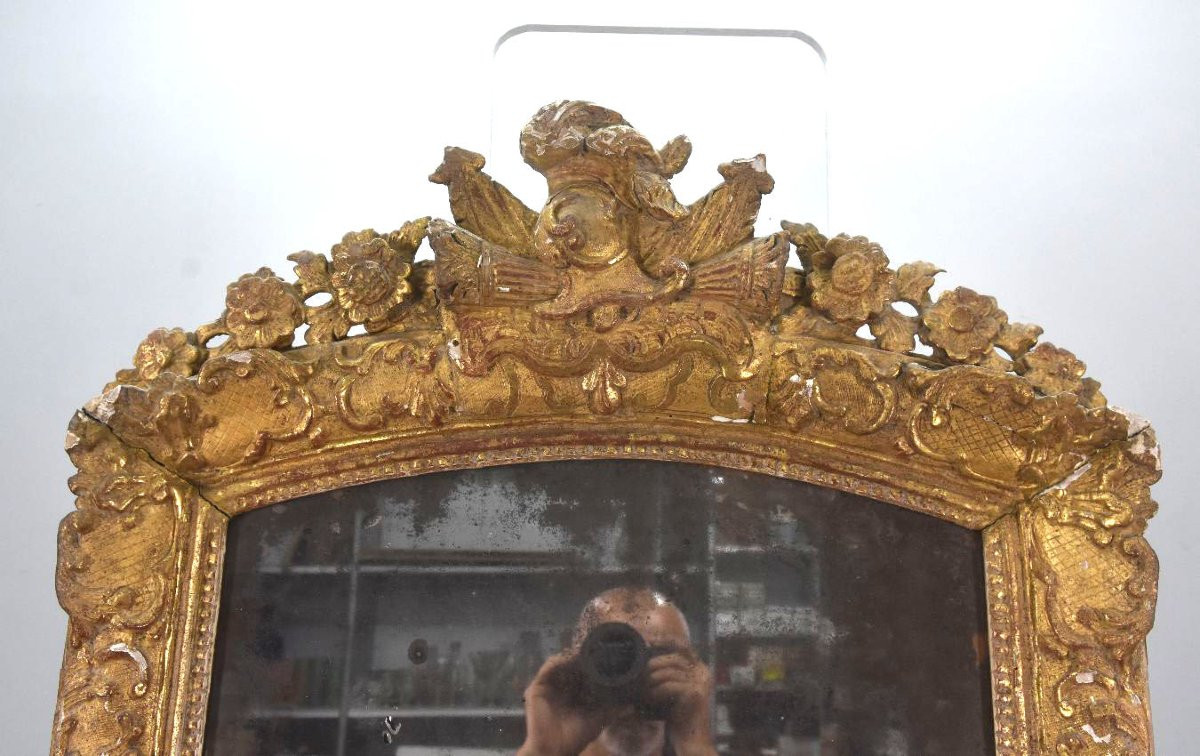 Miroir Régence en bois sculpté et doré époque XVIIIème-photo-2