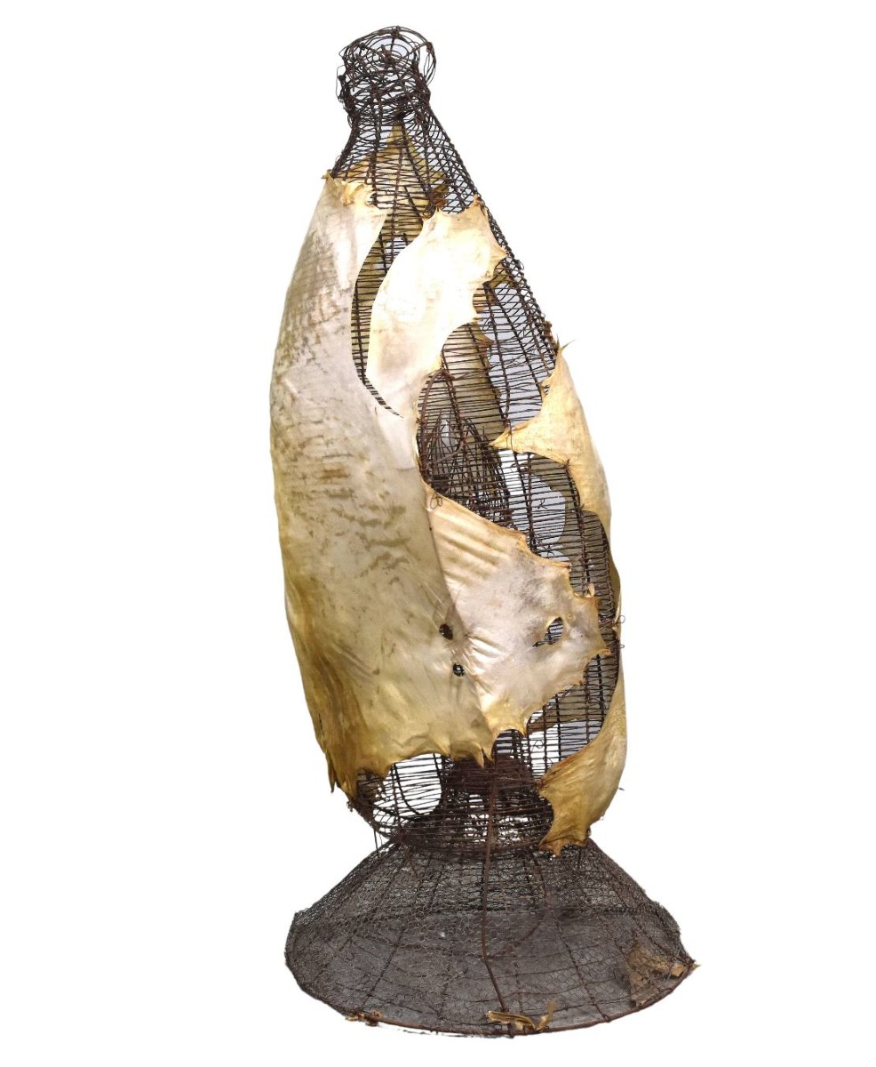 Lampe Sculpture Michel Haillard Parchment And Eel Creel