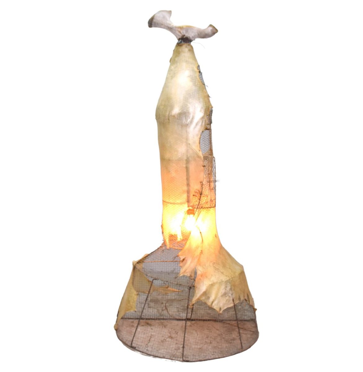 Lamp Sculpture Michel Haillard Parchment Bone And Eel Creel-photo-2