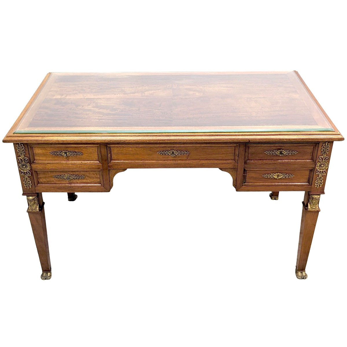 Empire Style Flat Desk With Mahogany And Bronze Back From Egypt-photo-1