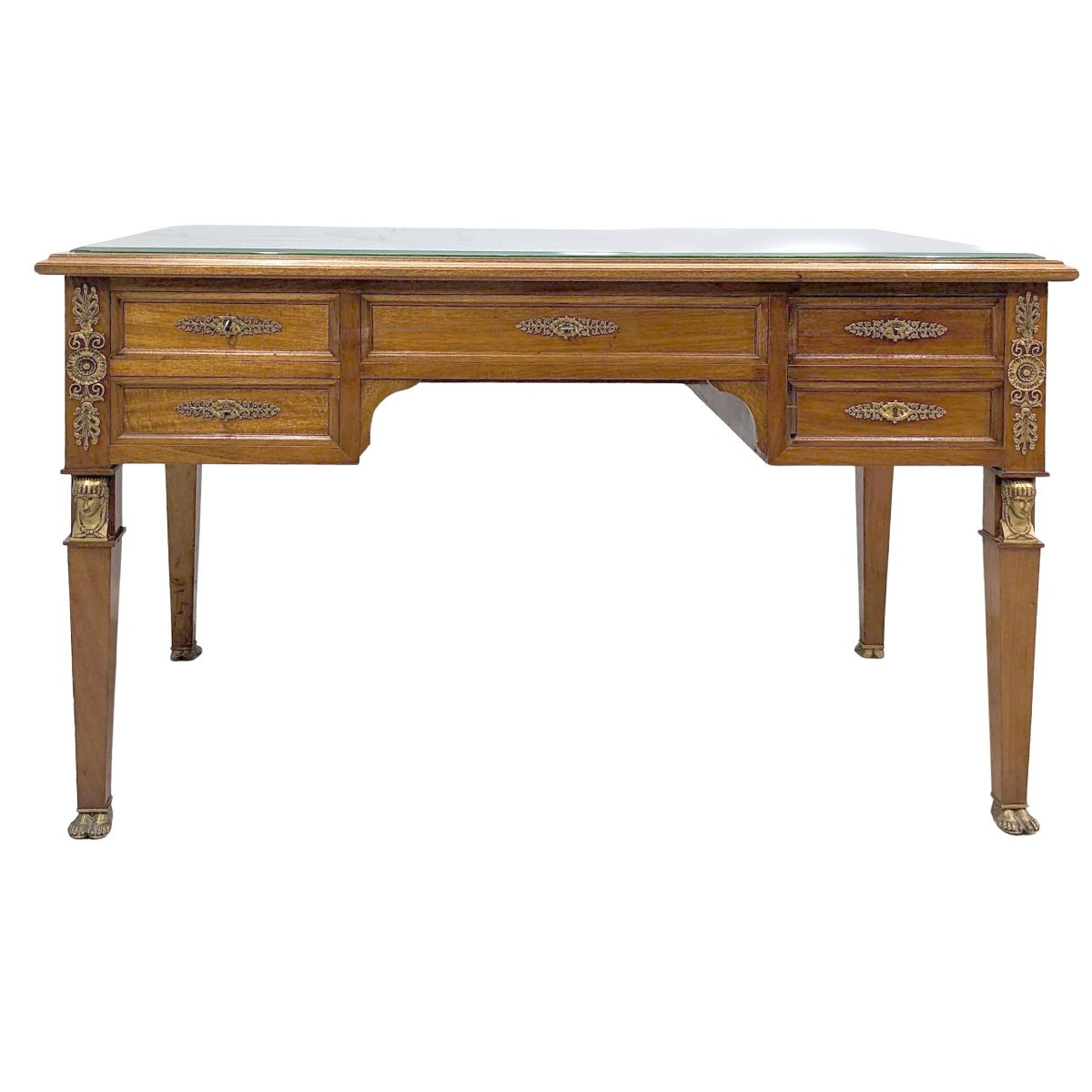 Empire Style Flat Desk With Mahogany And Bronze Back From Egypt