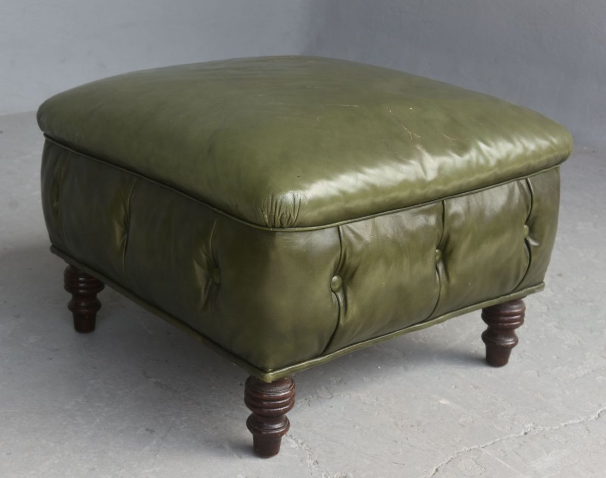 Olive Chesterfield Leather Armchair With Footstool-photo-8