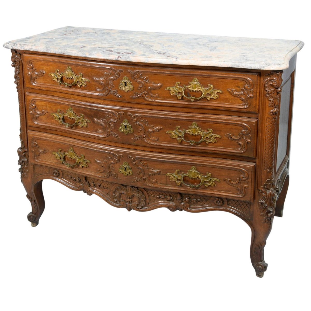 Rococo Style Walnut Chest Of Drawers, 19th Century-photo-4