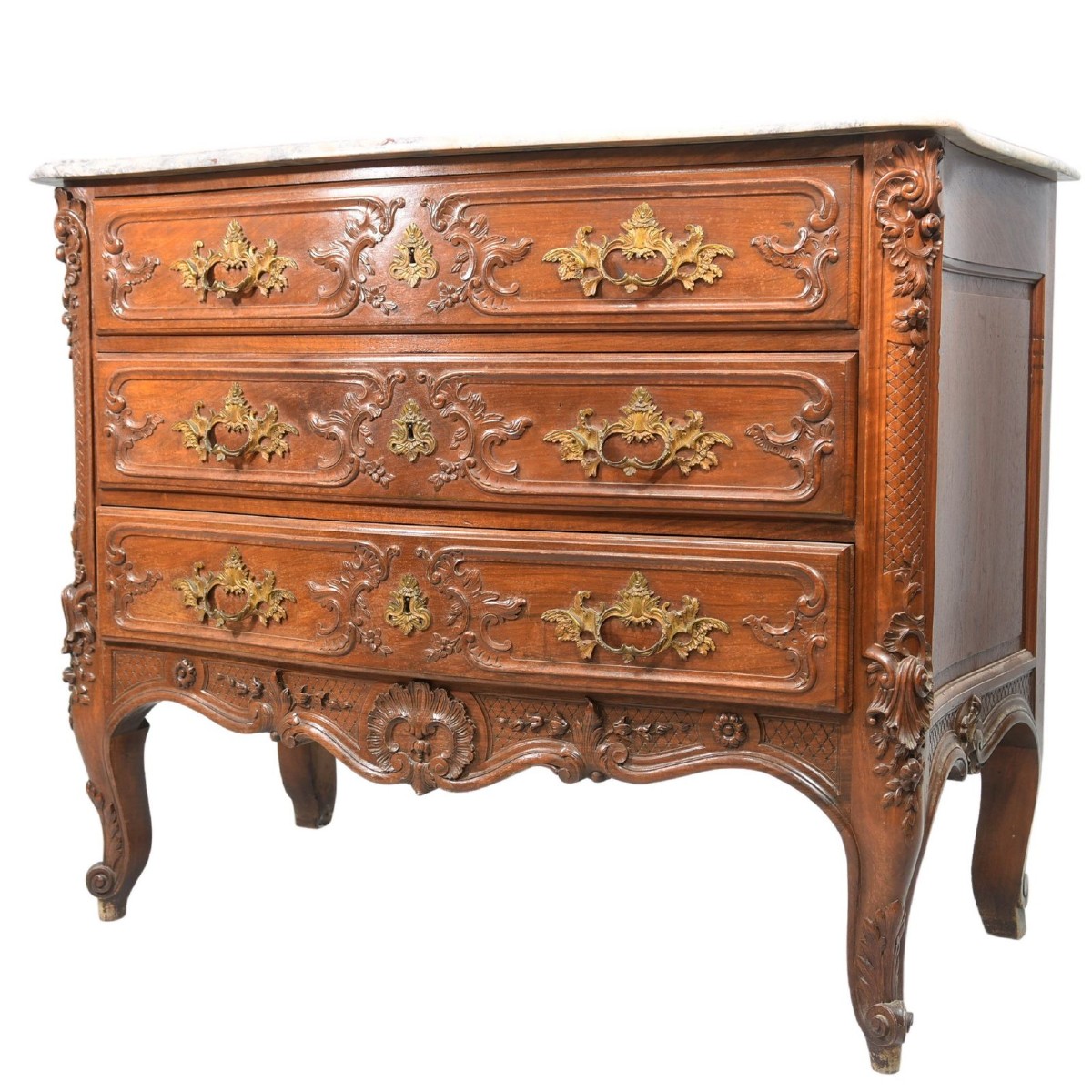 Rococo Style Walnut Chest Of Drawers, 19th Century