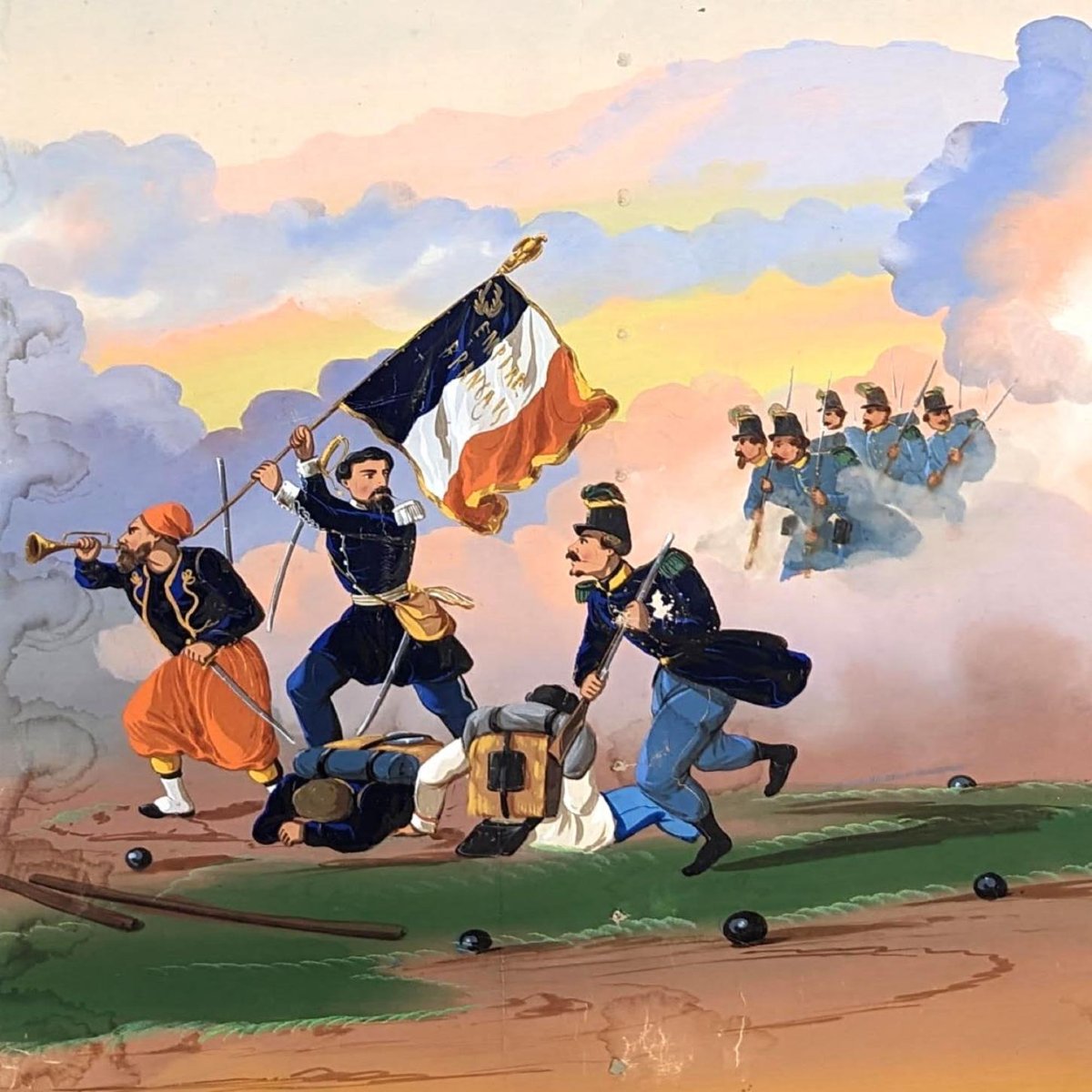 Papier peint marouflé sur toile scènes militaires XIXème-photo-1