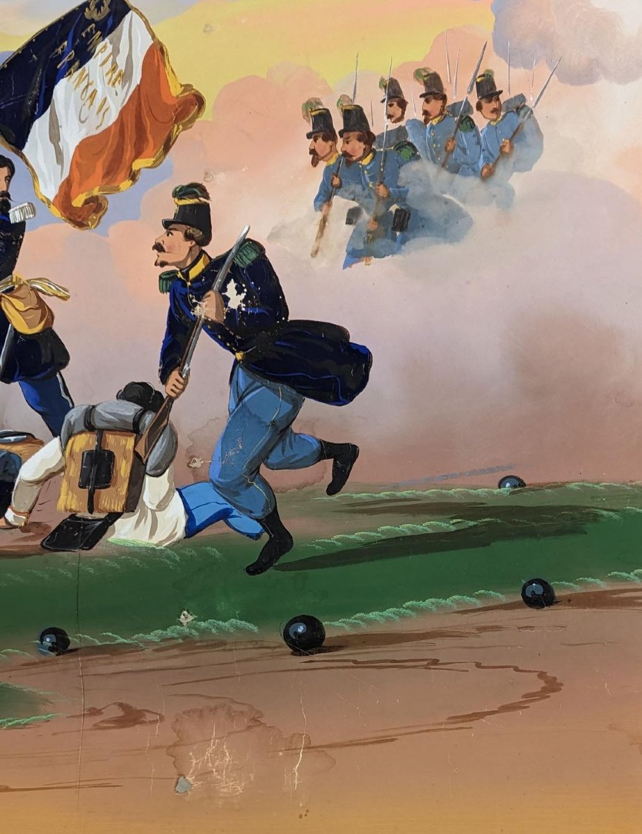 Papier peint marouflé sur toile scènes militaires XIXème-photo-4