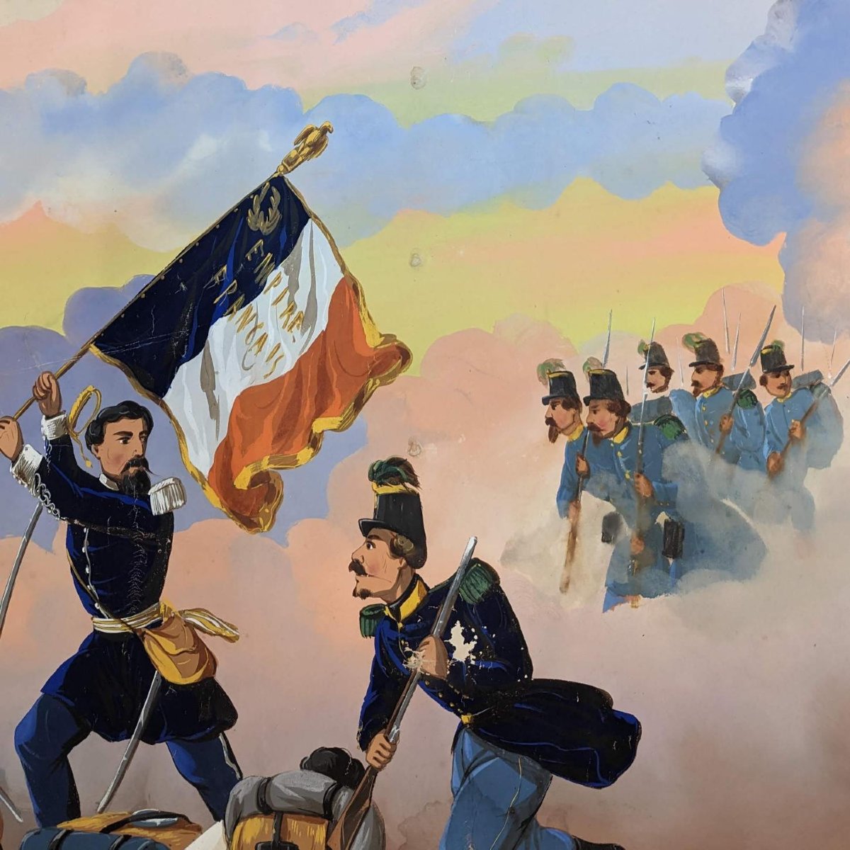 Papier peint marouflé sur toile scènes militaires XIXème-photo-5