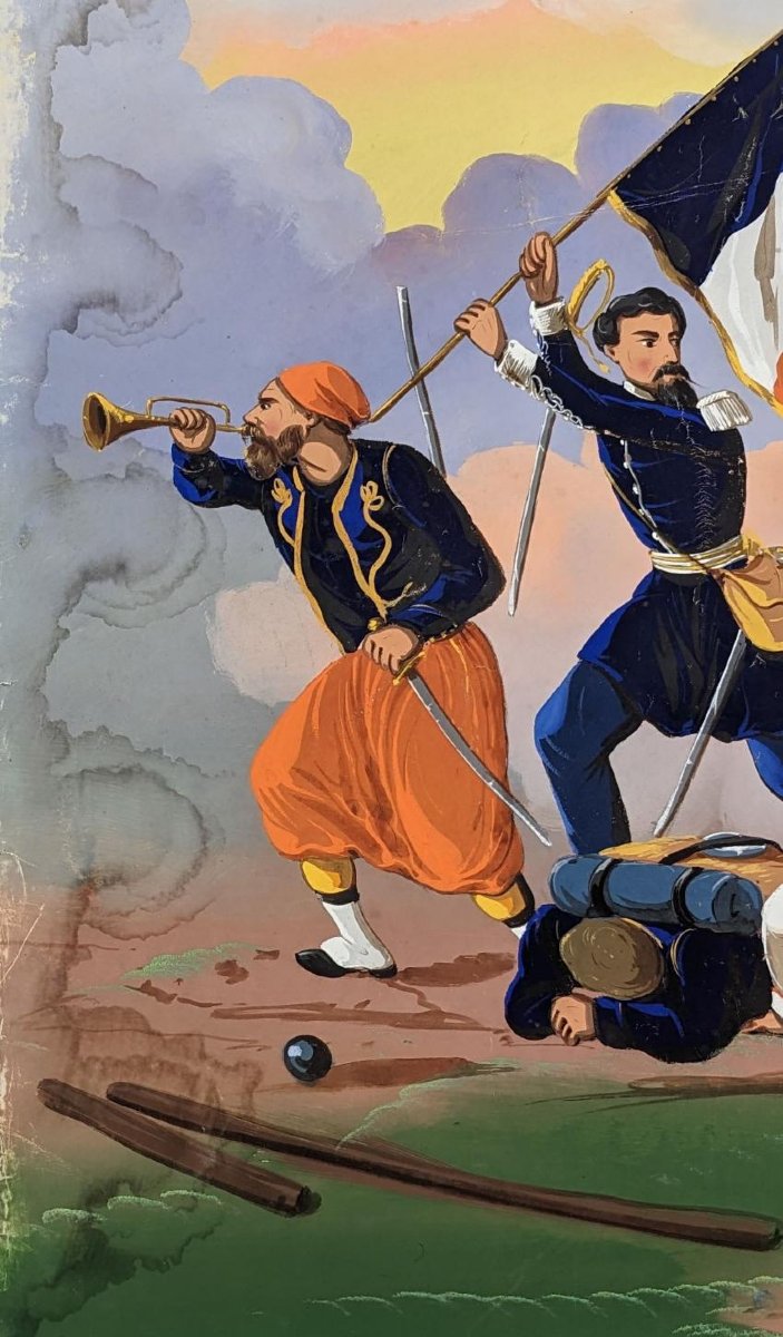 Papier peint marouflé sur toile scènes militaires XIXème-photo-6