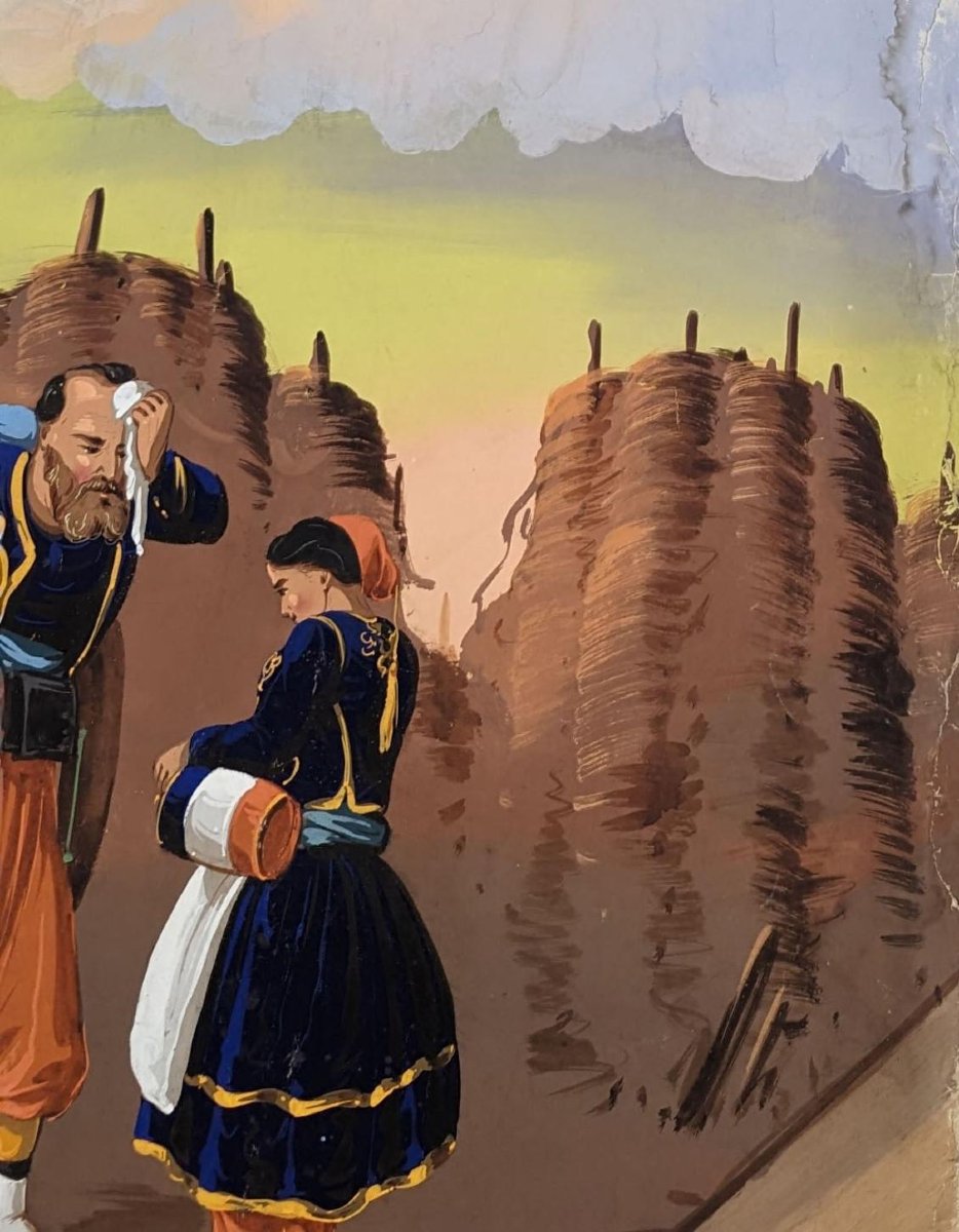 Papier peint marouflé sur toile scènes militaires XIXème-photo-3
