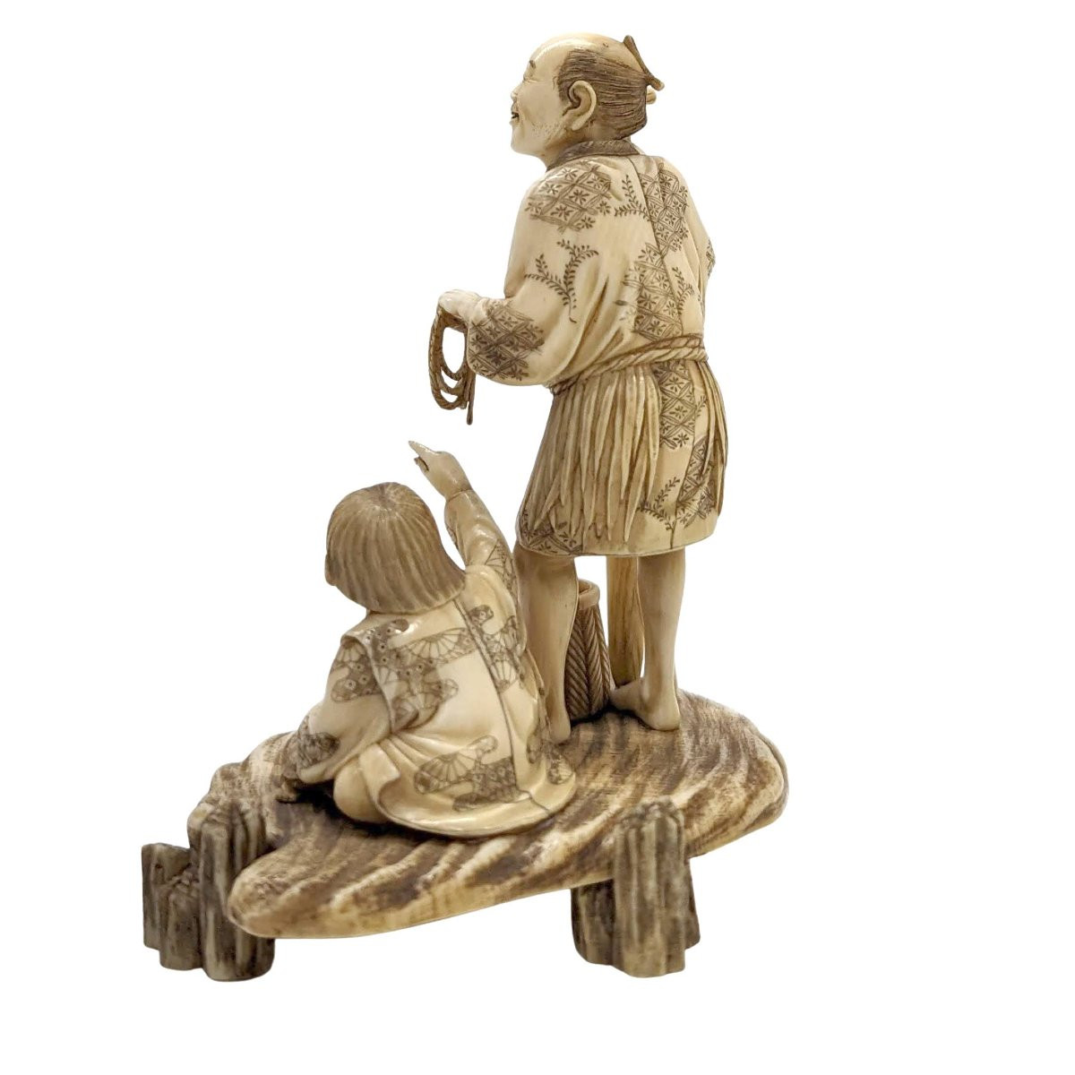 Okimomo d'époque XIXème pécheur et son fils-photo-4