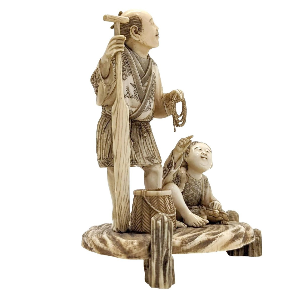 Okimomo d'époque XIXème pécheur et son fils-photo-4
