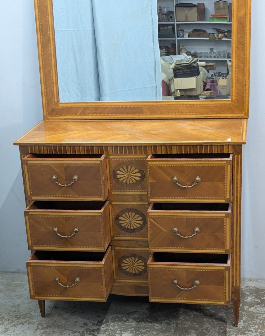 commode coiffeuse style Louis XVI en marqueterie Italienne 1900-photo-1