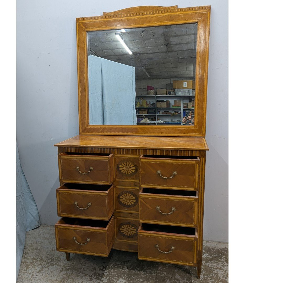 commode coiffeuse style Louis XVI en marqueterie Italienne 1900-photo-3