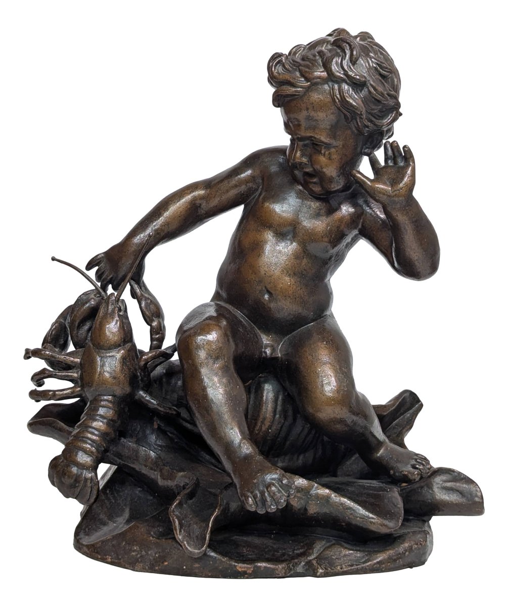 19th Century Cast Iron Putto With Lobster-photo-1