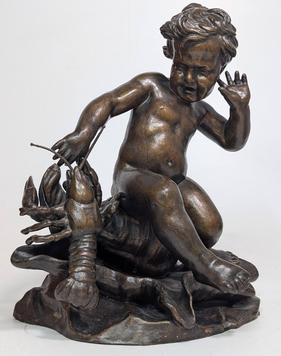 19th Century Cast Iron Putto With Lobster-photo-2