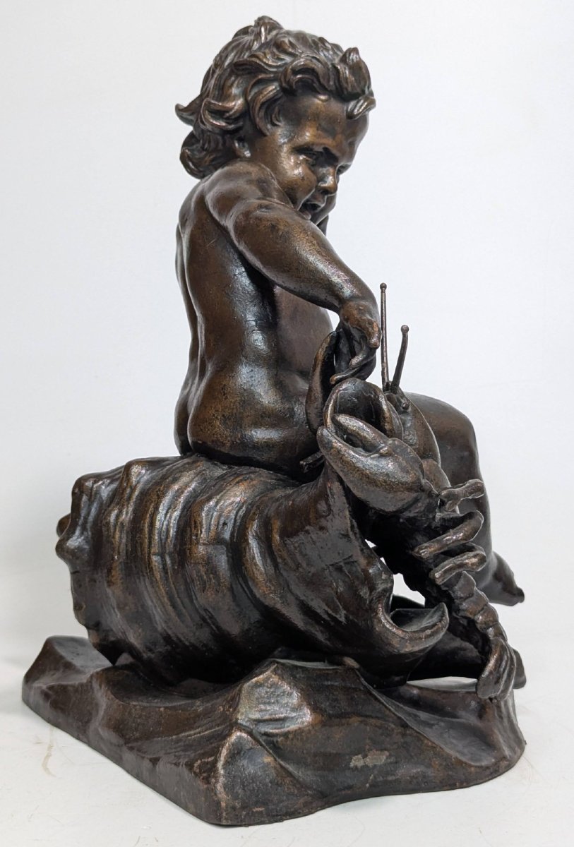 19th Century Cast Iron Putto With Lobster-photo-3