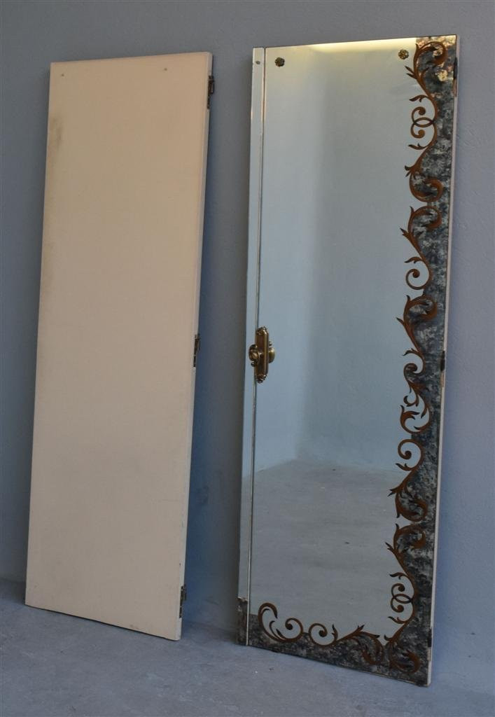 Portes d'armoire en verre églomisé avec fronton style 1940 (paire)-photo-6